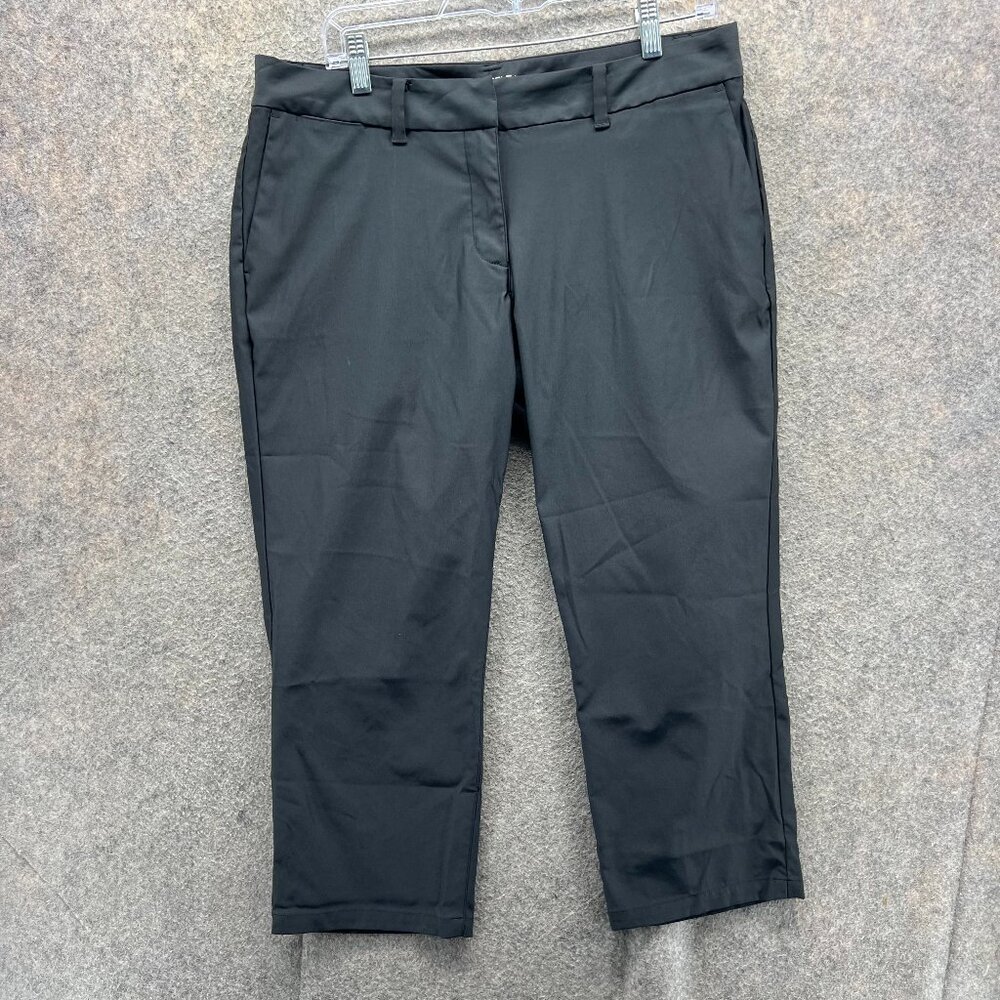 Nike Pants Womens 12 Black Flat Front Dri Fit Golf Polyester Capri Training
